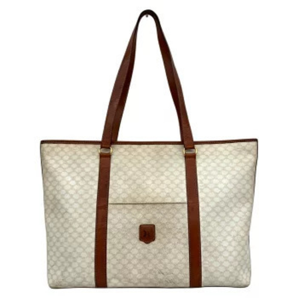 Celine Macadam Tote Bag Shoulder Beige Cream Brown Canvas